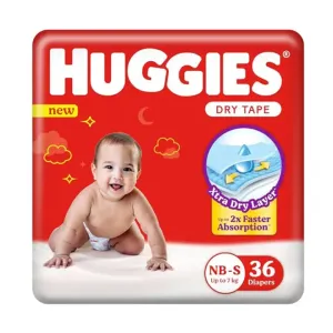 Huggies Dry Tape Diaper NB-36 (Up To 5Kg) Bubble Bed